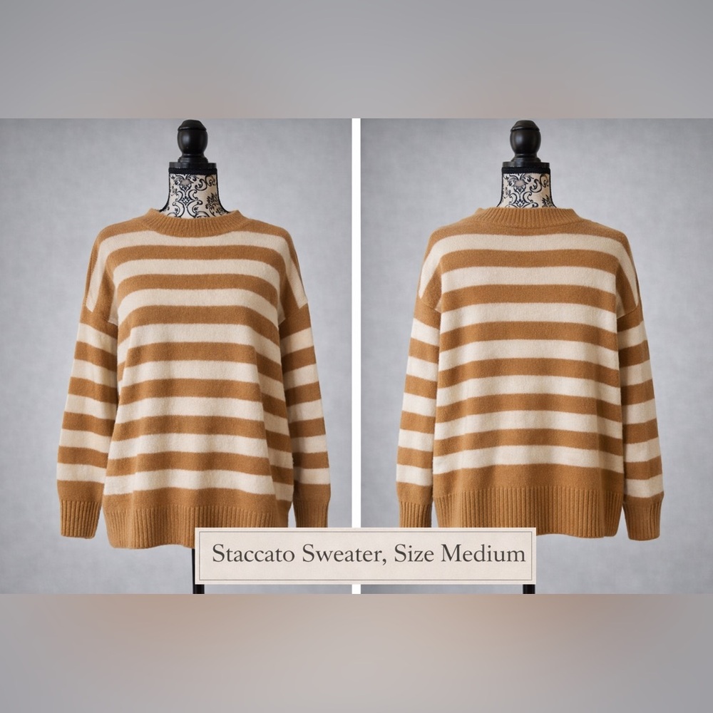 Staccato Striped Sweater Size Medium Camel Cream Oversized Knit Pullover